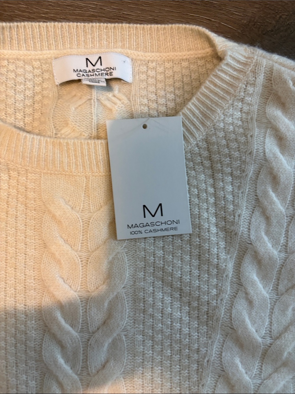 Magaschoni Cream Cable-Detail Cashmere Crewneck Sweater